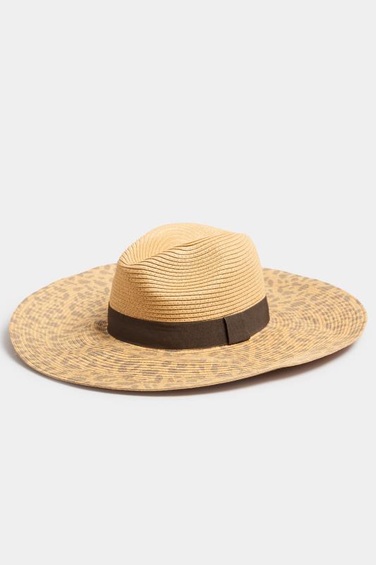 Brown Leopard Print Wide Brim Straw Hat 3 Brown Leopard Print Wide Brim Straw Hat