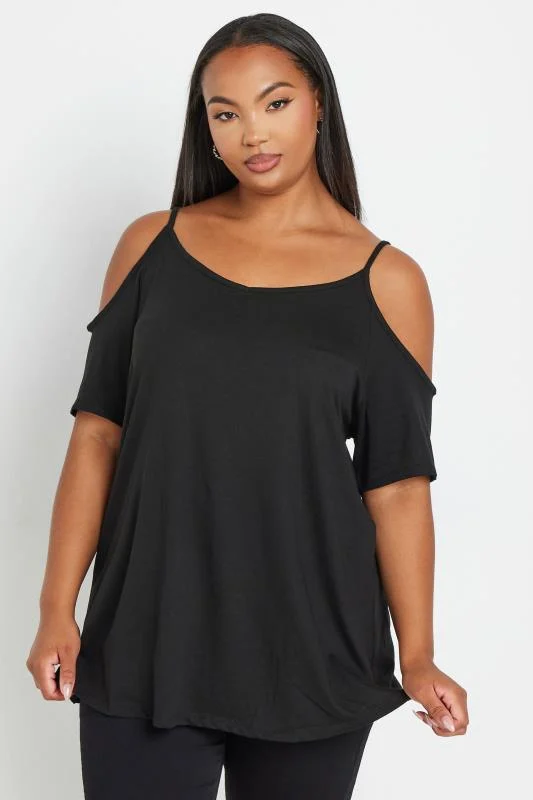 YOURS Curve 2 PACK Blue & Black Swirl Print Cold Shoulder Tops 4 YOURS Curve 2 PACK Blue & Black Swirl Print Cold Shoulder Tops