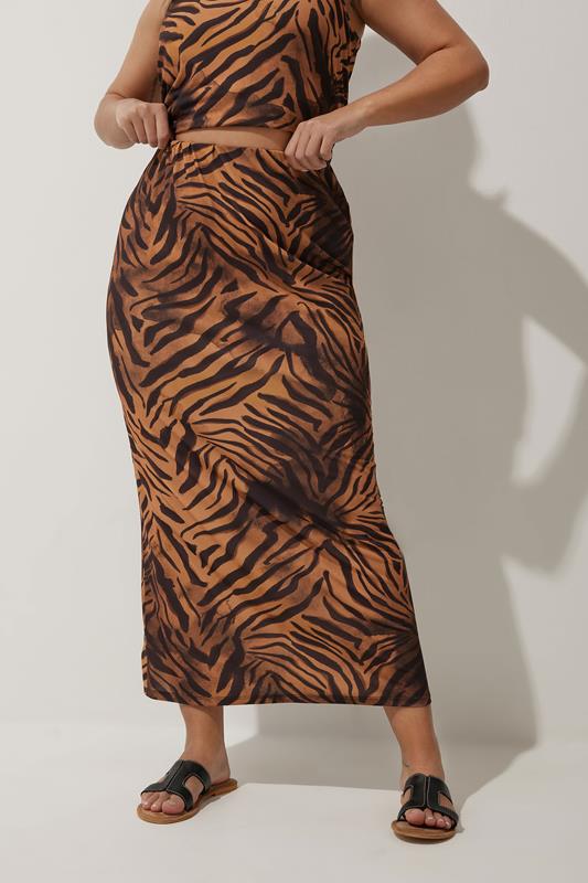 LIMITED COLLECTION Curve Brown Zebra Print Midaxi Skirt