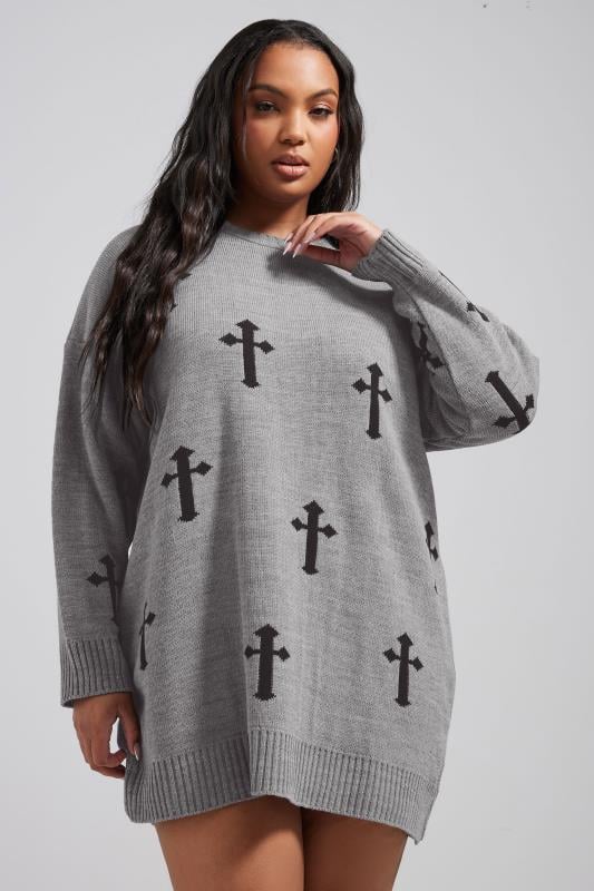 LIMITED COLLECTION Curve Grey Cross Knitted Jumper