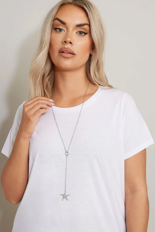 Silver Tone Starfish Pendant Long Necklace