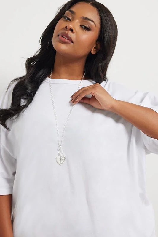 Silver Tone Diamante Chain Heart Necklace