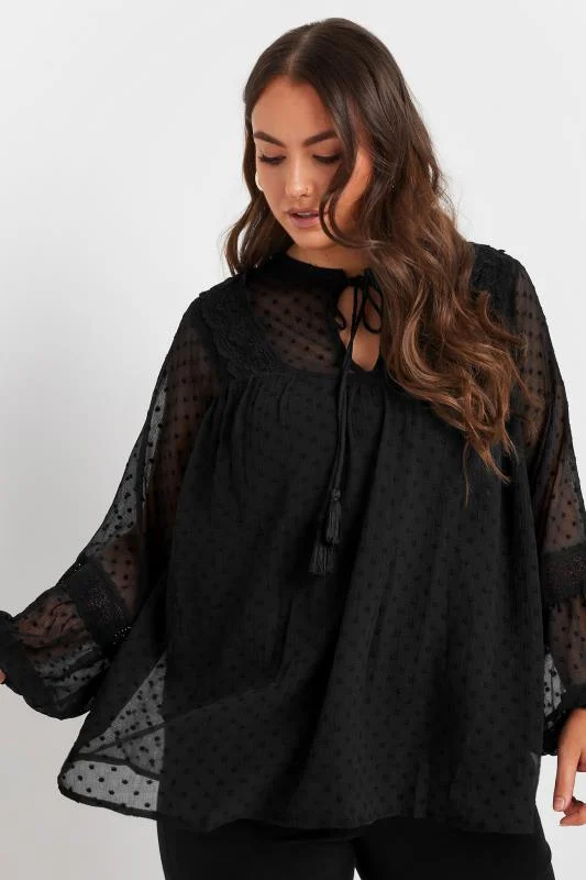 YOURS Curve Black Lace Detail Dobby Blouse