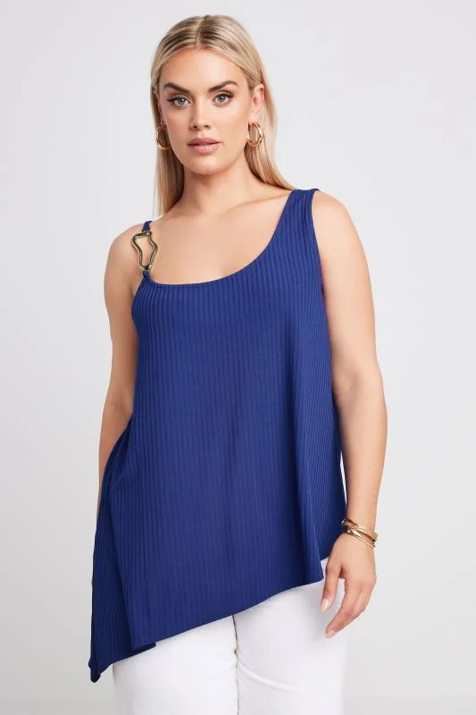 YOURS Curve Blue Metal Trim Ribbed Vest Top 3 YOURS Curve Blue Metal Trim Ribbed Vest Top