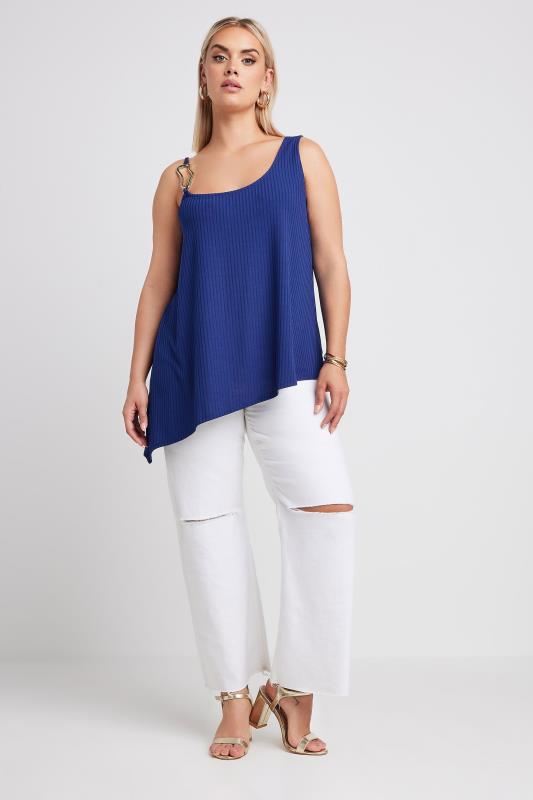YOURS Curve Blue Metal Trim Ribbed Vest Top 4 YOURS Curve Blue Metal Trim Ribbed Vest Top