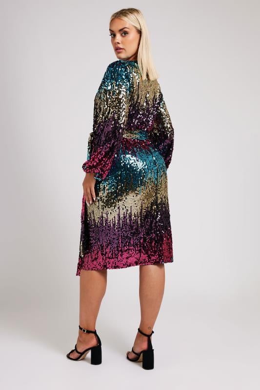 YOURS LONDON Curve Pink & Gold Ombre Sequin Wrap Dress 4 YOURS LONDON Curve Pink & Gold Ombre Sequin Wrap Dress