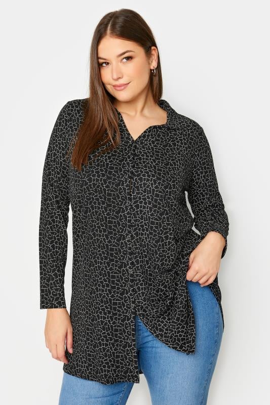YOURS Curve Black & White Abstract Print Button Shirt