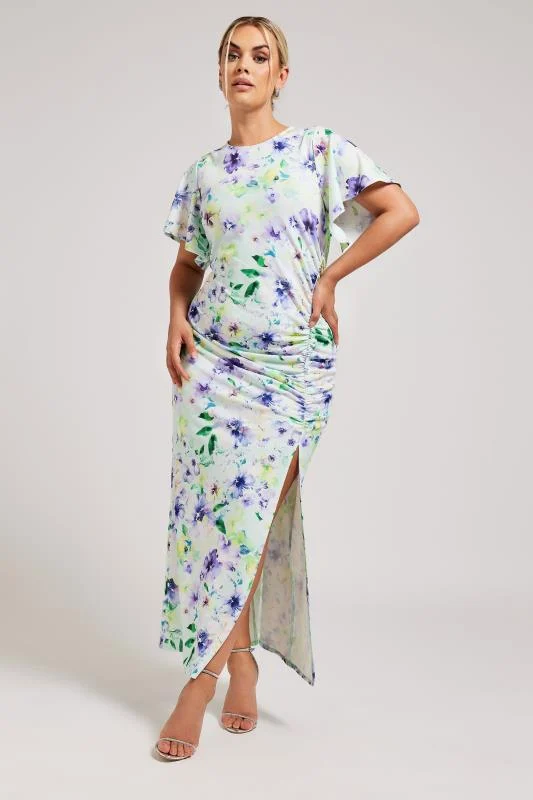 YOURS LONDON Curve Green Floral Print Gathered Dress
