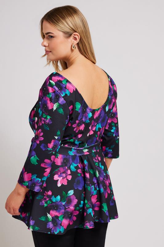 YOURS LONDON Curve Black Floral Print Peplum Top 4 YOURS LONDON Curve Black Floral Print Peplum Top