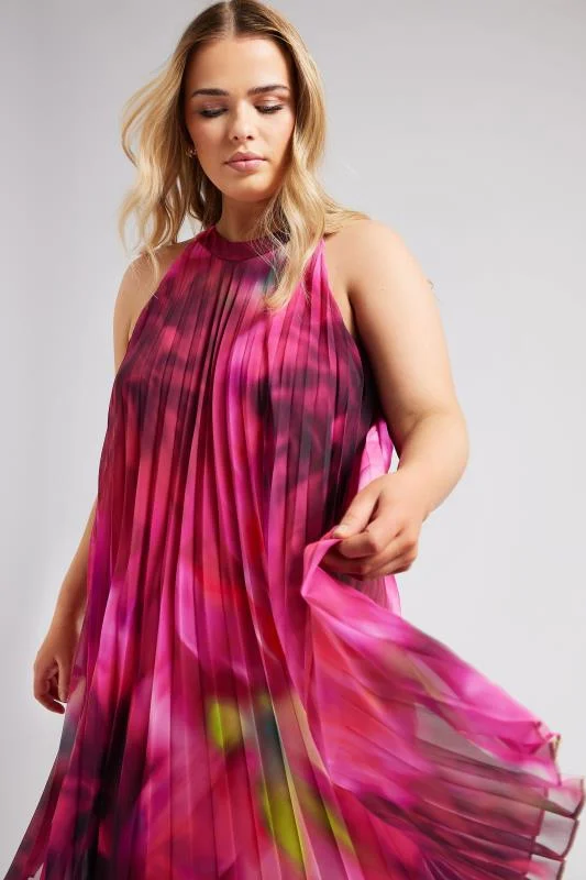 YOURS LONDON Curve Pink Floral Print Halter Neck Dress