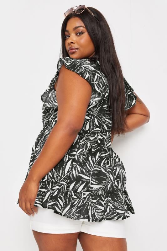 YOURS Curve Black Leaf Print Frill Linen Blouse 4 YOURS Curve Black Leaf Print Frill Linen Blouse