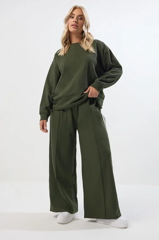 YOURS Curve Khaki Green Crew Neck Sweatshirt & Jogger Set