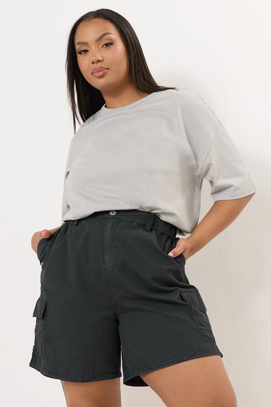 YOURS Curve Black Cotton Cargo Shorts