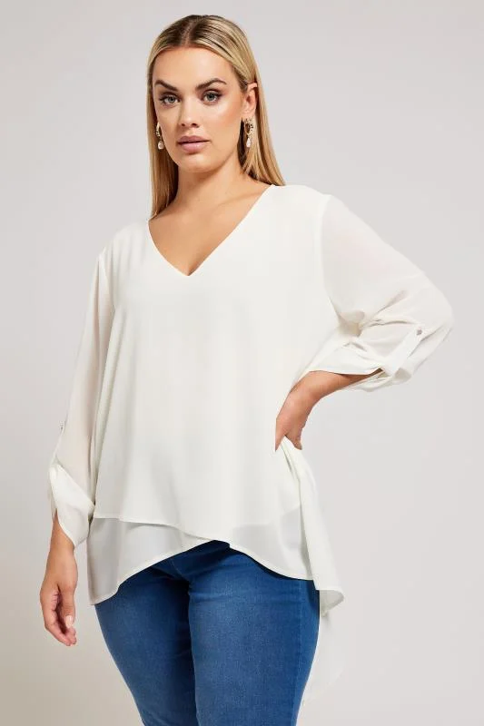 YOURS LONDON Curve Ivory White Asymmetric Hem Blouse
