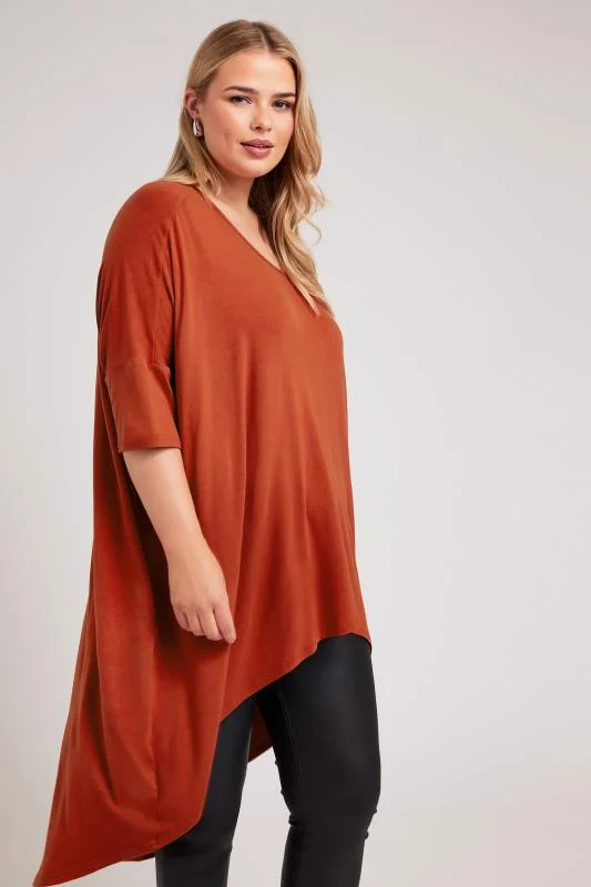 YOURS LONDON Curve Brown Dipped Hem Longline Tunic