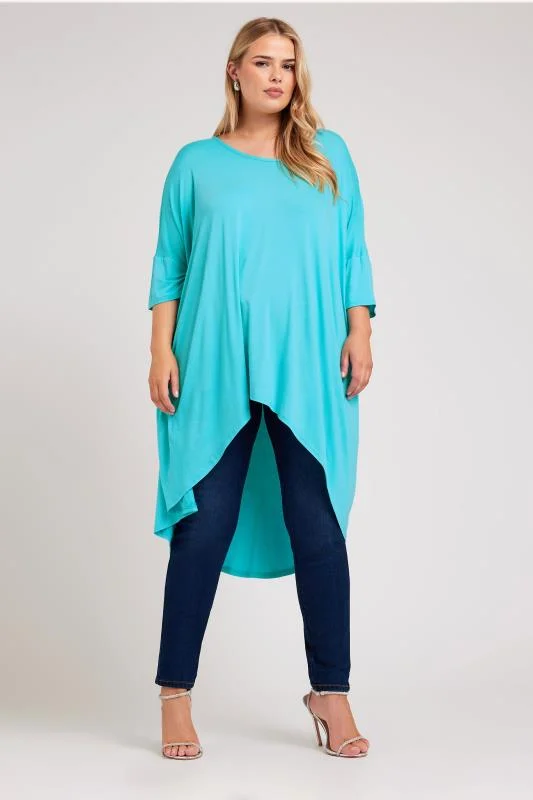 YOURS LONDON Curve Blue Dipped Hem Longline Tunic