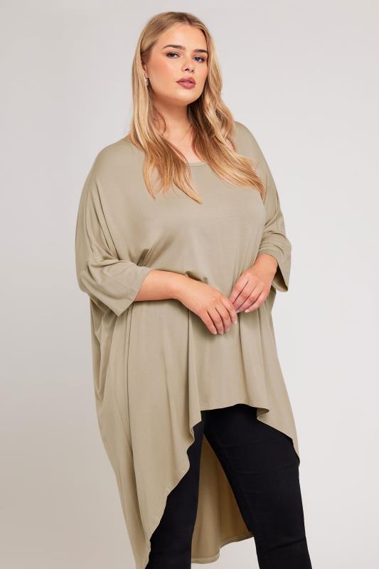 YOURS LONDON Curve Natural Brown Dipped Hem Longline Tunic