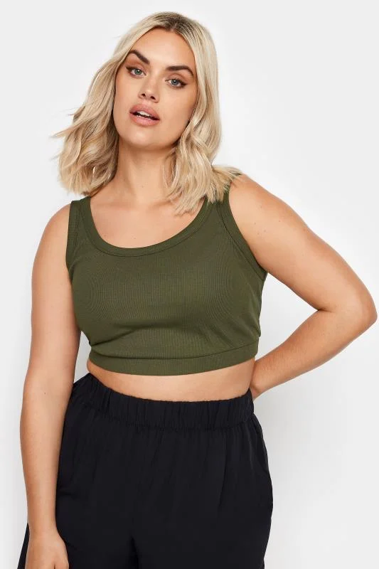 YOURS Curve Khaki Green Crop Top