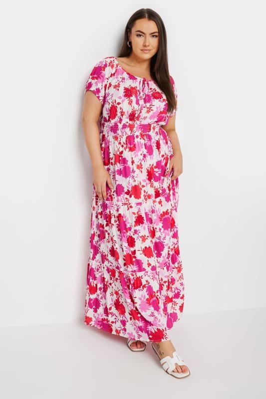 YOURS Curve Pink Floral Print Tie Front Maxi Dress