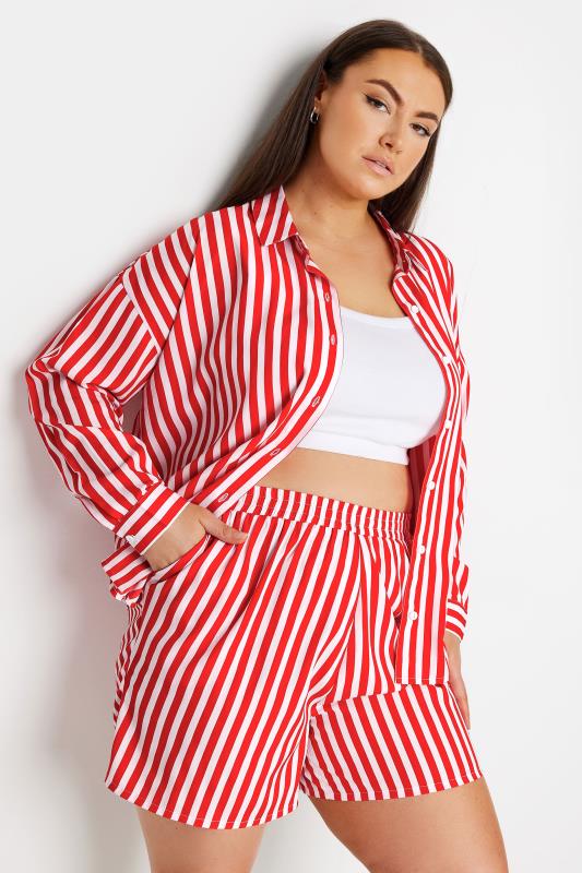 YOURS Curve Red Stripe Print Shorts