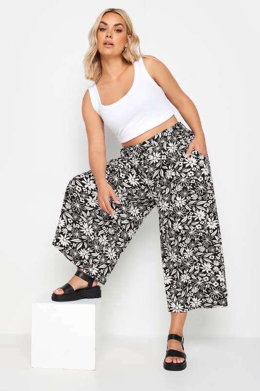 YOURS Curve Black & White Floral Print Midaxi Culottes 3 YOURS Curve Black & White Floral Print Midaxi Culottes