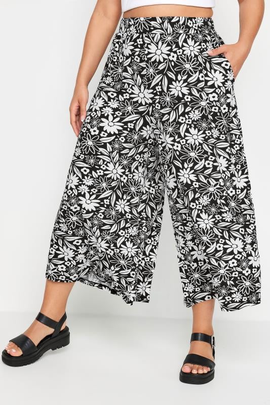 YOURS Curve Black & White Floral Print Midaxi Culottes 5 YOURS Curve Black & White Floral Print Midaxi Culottes