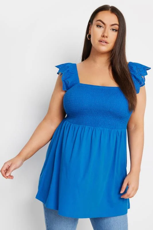 YOURS Curve Cobalt Blue Broderie Anglaise Peplum Top