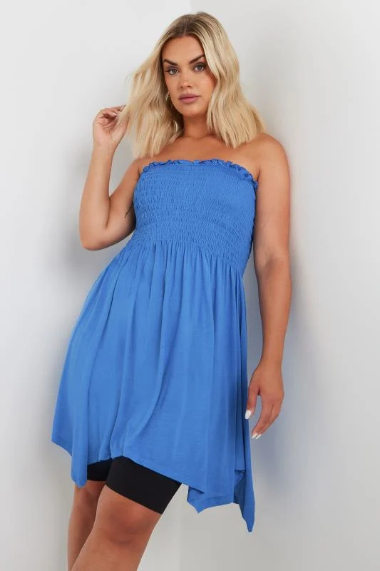 YOURS Curve Cobalt Blue Shirred Bandeau Longline Top