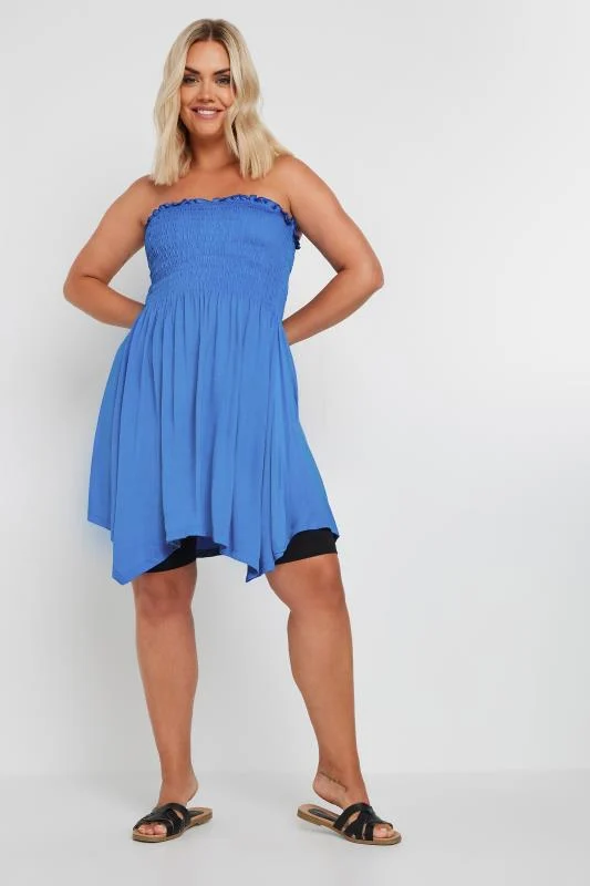 YOURS Curve Cobalt Blue Shirred Bandeau Longline Top 3 YOURS Curve Cobalt Blue Shirred Bandeau Longline Top