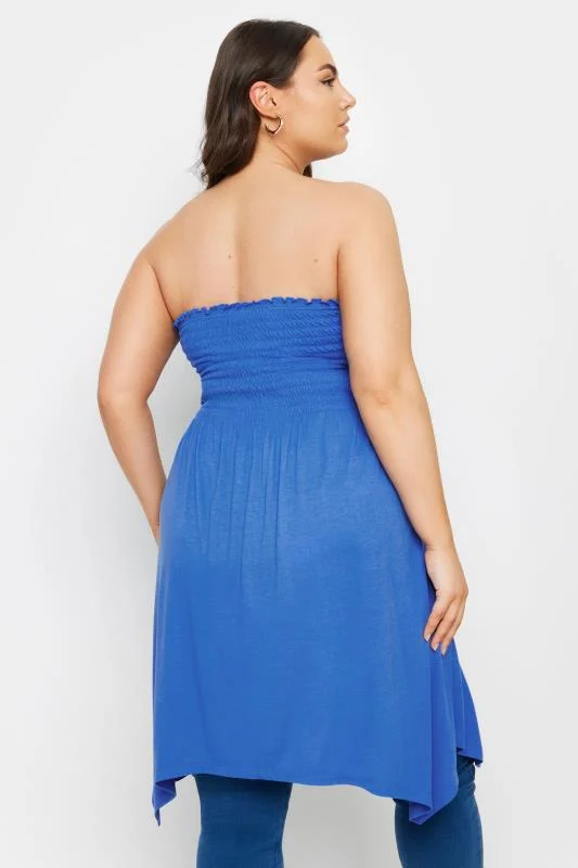 YOURS Curve Cobalt Blue Shirred Bandeau Longline Top 4 YOURS Curve Cobalt Blue Shirred Bandeau Longline Top