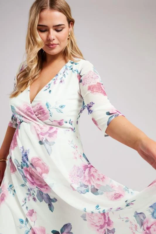 YOURS LONDON Curve White Floral Print Mesh Wrap Dress 3 YOURS LONDON Curve White Floral Print Mesh Wrap Dress