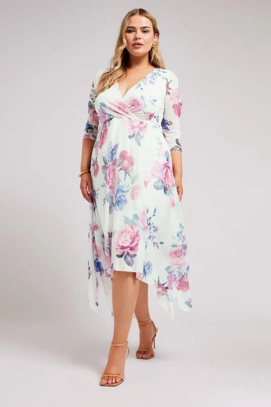 YOURS LONDON Curve White Floral Print Mesh Wrap Dress 4 YOURS LONDON Curve White Floral Print Mesh Wrap Dress
