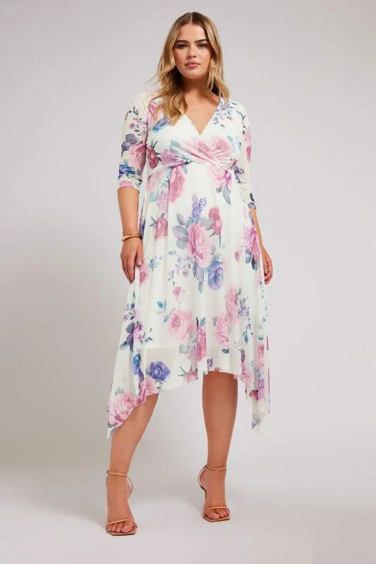 YOURS LONDON Curve White Floral Print Mesh Wrap Dress 5 YOURS LONDON Curve White Floral Print Mesh Wrap Dress