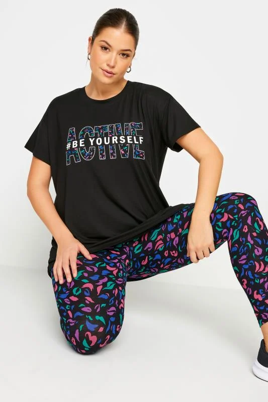 YOURS ACTIVE Curve Black'#Be Yourself' Top