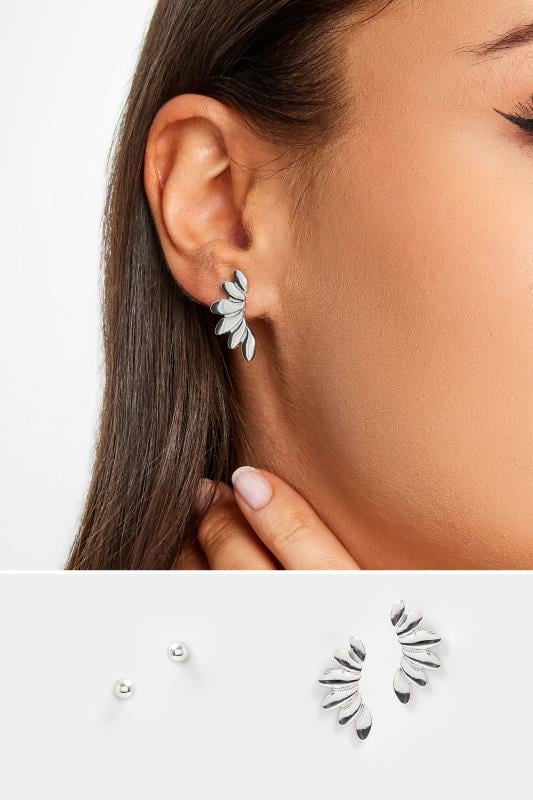 2 PACK Silver Tone Leaf Stud Earrings 5 2 PACK Silver Tone Leaf Stud Earrings