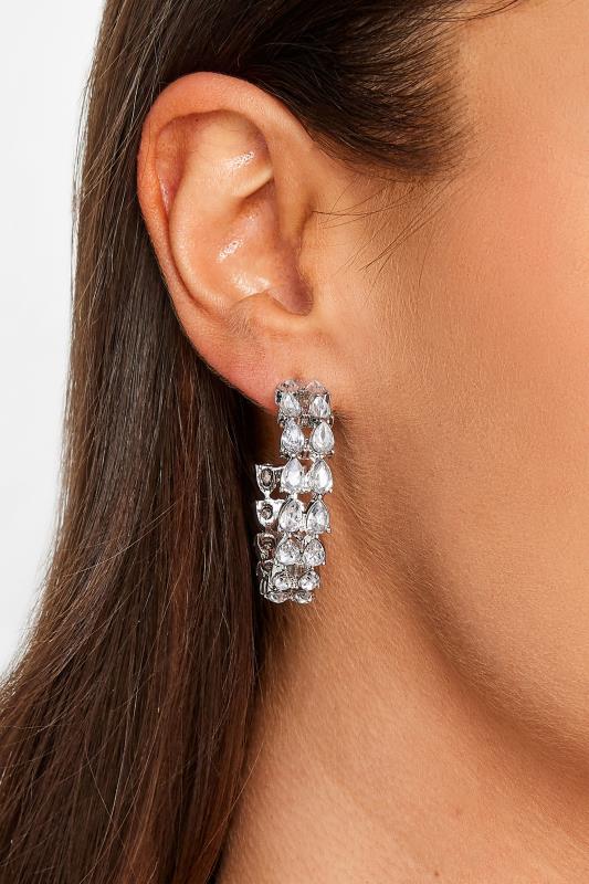 Silver Tone Diamante Hoop Earrings