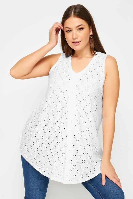 YOURS Curve White Broderie Anglaise Swing Vest Top