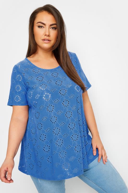 YOURS Curve Blue Broderie Anglaise Swing T-Shirt