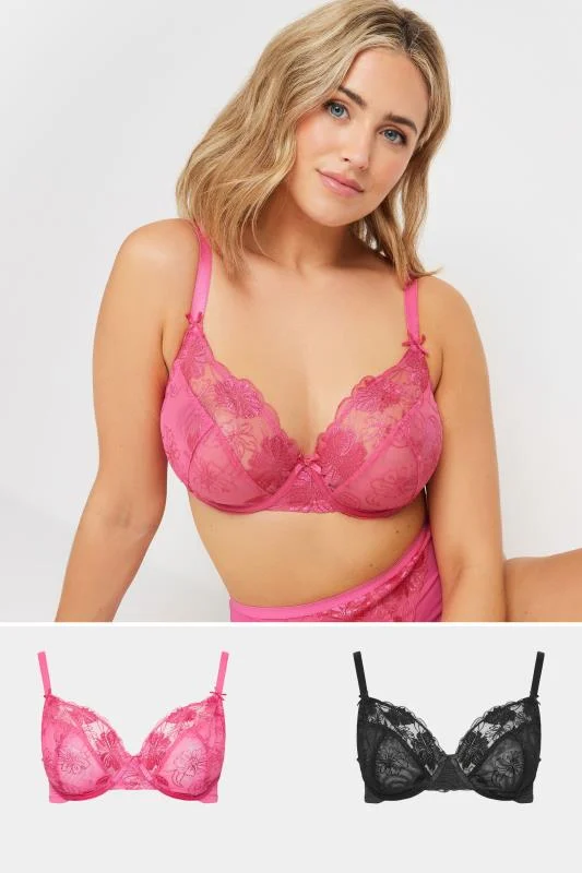 YOURS 2 PACK Curve Pink & Black Non-Padded Bra