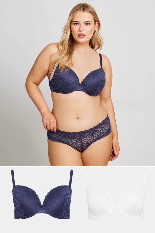 YOURS 2 PACK Blue & White Lace Trim Padded Bras