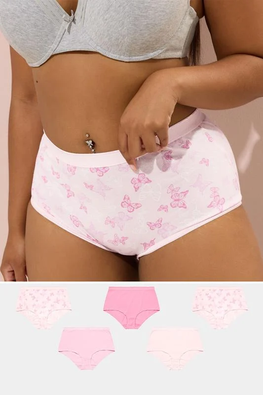 YOURS 5 PACK Curve Pink Butterfly Print Full Briefs