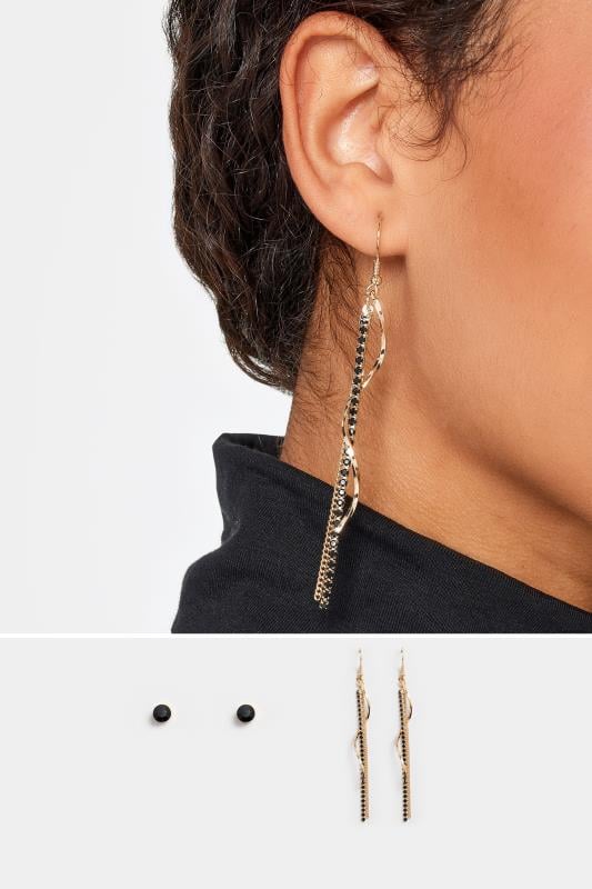 2 PACK Gold Tone Twisted Tassle & Stud Earring Set