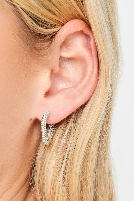 Gold Tone Diamate Heart Hoop Earrings