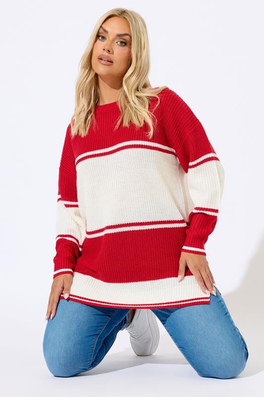 YOURS Curve Red Stripe Knitted Jumper