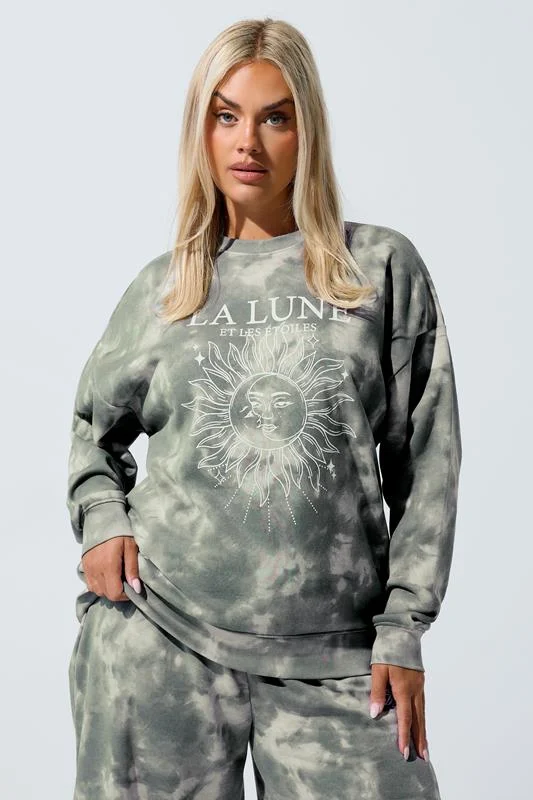 LIMITED COLLECTION Curve Grey'La Lune' Tie Dye Sweatshirt