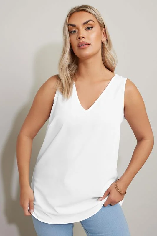 YOURS Curve White V-Neck Vest Top