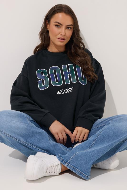 YOURS Curve Black Check'Soho' Sweatshirt