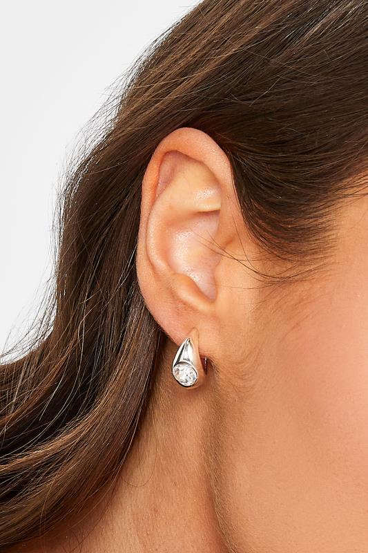 Silver Tone Diamante Stud Hoop Earrings