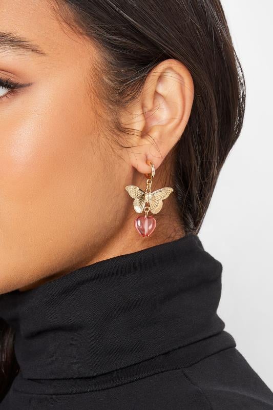 Gold Butterfly & Heart Earrings