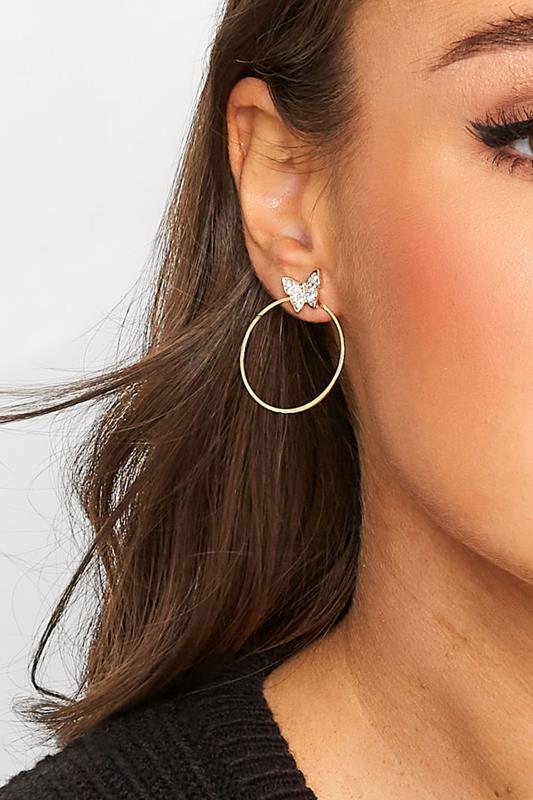 Gold Tone Diamante Butterfly Hoop Earrings